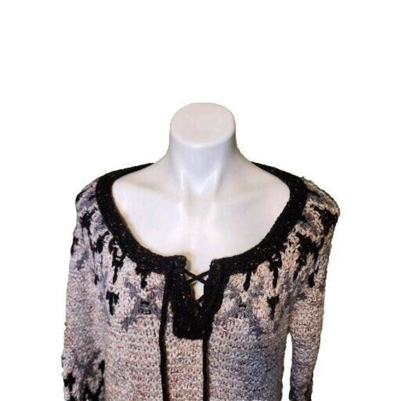 Free People Love Bug Fair Isle Lace Up Pullover Wool Blend Sweater Size Medium - Picture 2 of 12